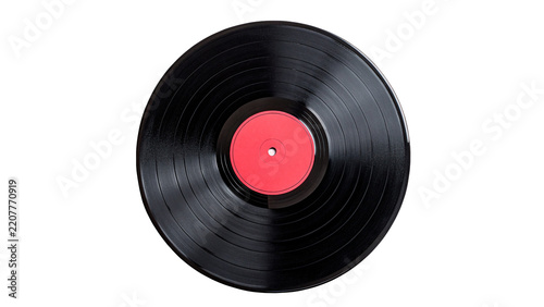 Single black vinyl record music disc isolated on transparent background