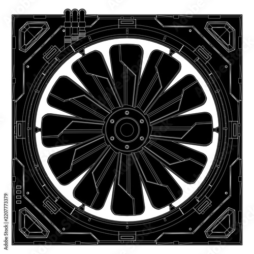 Sci-Fi Fan Vector. Futuristic Ventilation Extractor Fan. Custom Industrial Props.