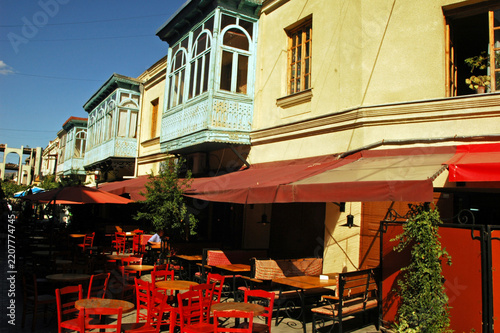 Tables and chairs of an outdoor restaurant, Tbilissi, Georgia