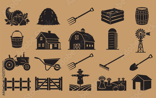 Farming Silhouette Icon Set