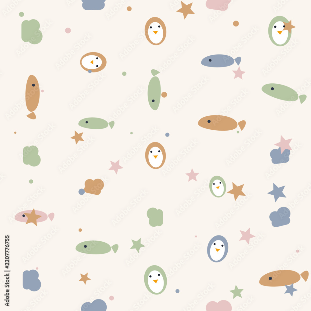 Obraz premium Ocean Lullaby Seamless Nursery Pattern — Blush & Sage