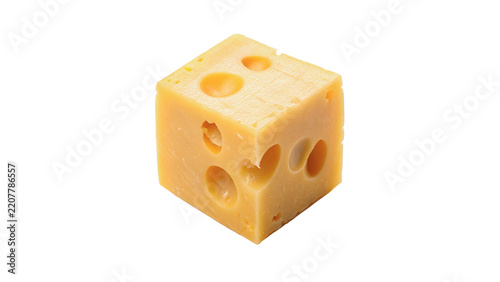 Obraz na plátně Piece of traditional dairy maasdam cheese block isolated on transparent backgrou