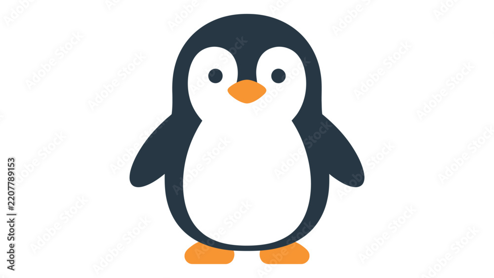 Fototapeta premium Cartoon Penguin Standing Upright with Orange Beak and Feet