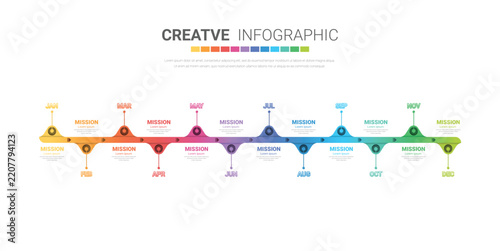 Presentation graph, Business infographics template for 12 months, 1 year, can be used for Business concept with 12 options, steps or processes.