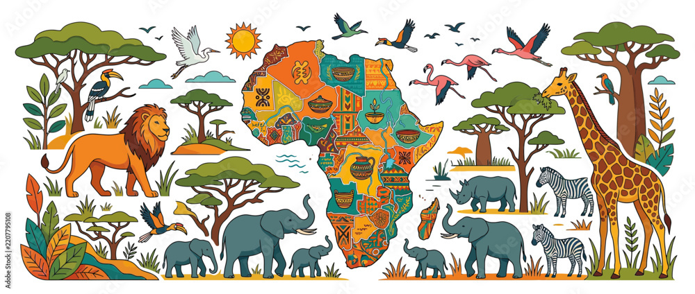 Obraz premium African Wildlife and Continent Illustration