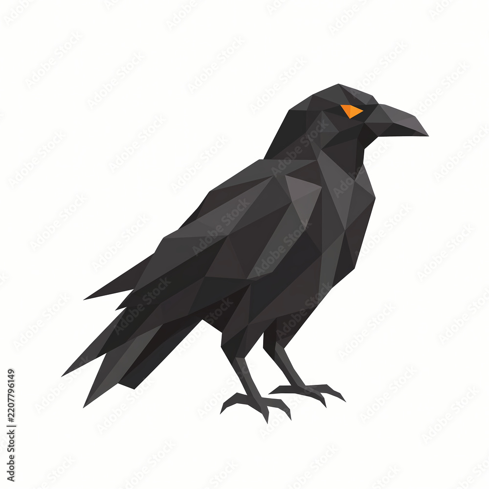 Fototapeta premium Black Crow Raven Bird 3D Low Poly Style Geometric Polygon Illustration Isolated on White Background for Halloween
