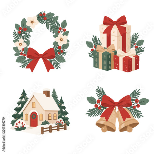 Christmas Holiday Decoration Elements Vector Set