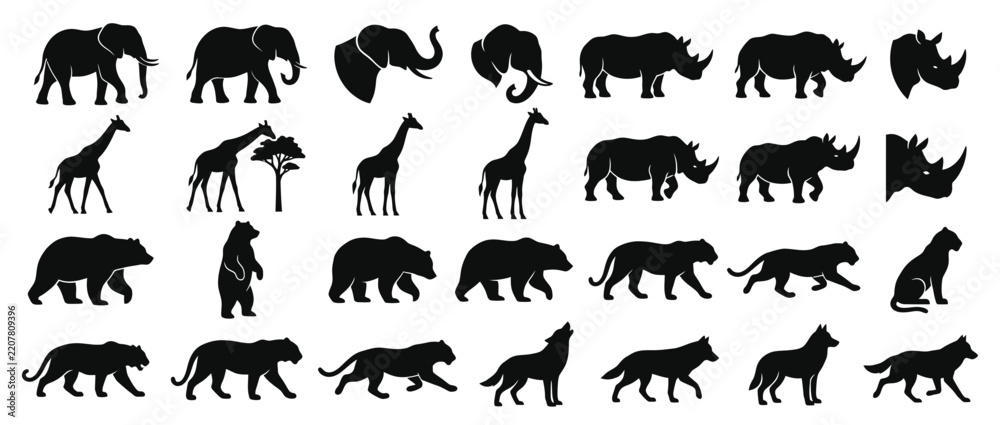 Obraz premium Collection of Diverse Animal Silhouettes on Transparent Background