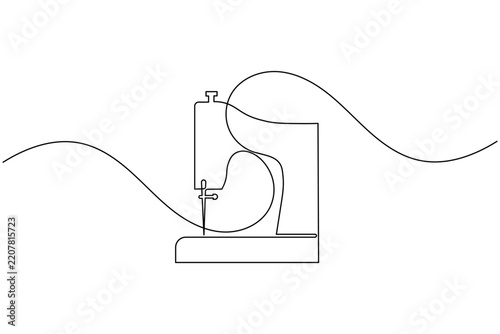 Sewing machine and thread continuous one line drawing minimalist tailor equipment outline vector illustration