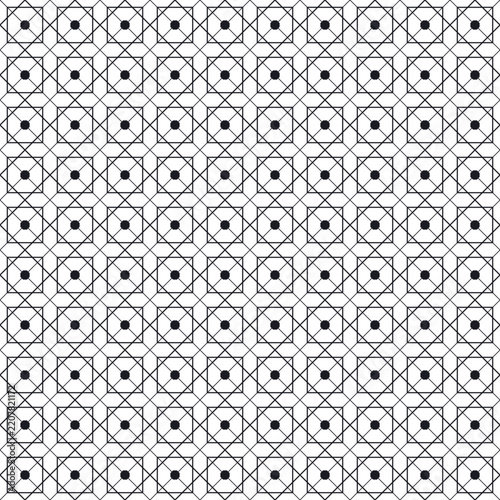 Islamic geometric strapwork lattice line art seamless pattern black on white