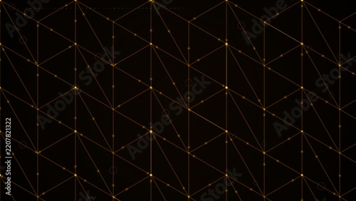 Interconnected glowing points form a geometric triangular network against a deep black backdrop