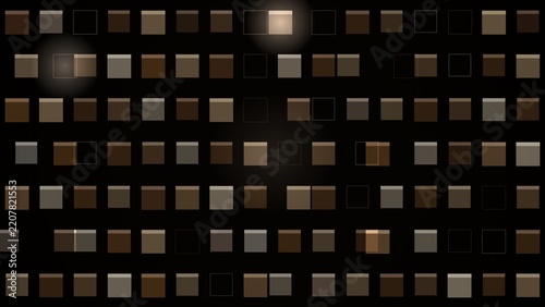 Grid of brown square tiles with glowing highlights on black background