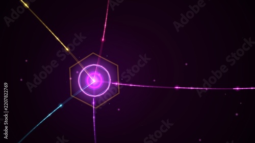 Abstract geometric core glowing brightly against deep purple darkness