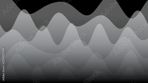 Abstract grayscale landscape features smooth layered waves fading into darkness.