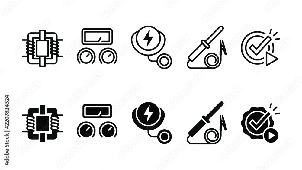 Fototapeta premium CRT Calibration Line and Solid Icon Pack For Electronics Repair | flyback, display, repair and electronics - Modern UI and Editable Vector Icons