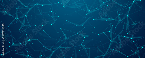 Digital network connections concept. Global connection lines and dots on dark blue background with copy space. Futuristic plexus effect. Vector illustration.