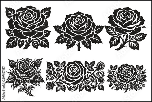 Black Rose Tattoo Design Collection – Vintage Floral Rose Illustrations