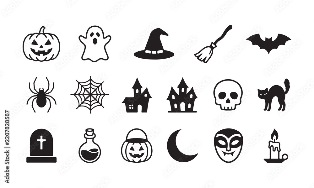 Fototapeta premium Halloween icon set featuring spooky party elements for creative holiday projects.