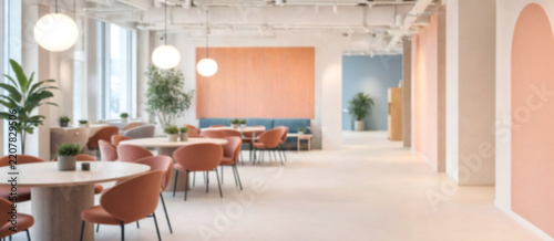 Modern Open Office Interior with Soft Pastel Workspace Design