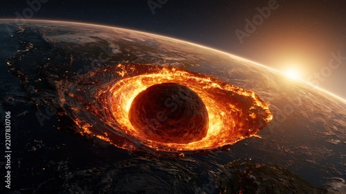 Earth Cross Section with Glowing Molten Core Illustration