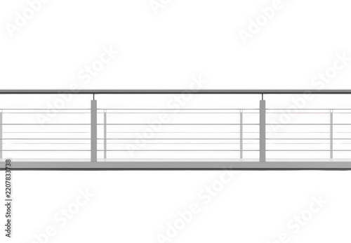 Modern glass balustrade with metal handrail on transparent background