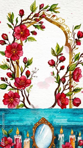 Watercolor Nowruz Haft Sin Traditional Persian New Year Celebration Setup Animation