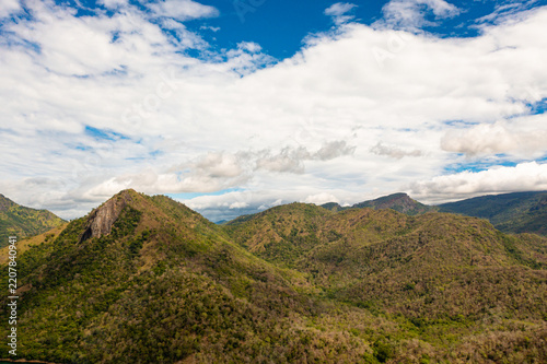 Tropical mountain range and mountain slopes with rainforest. Sri Lanka.