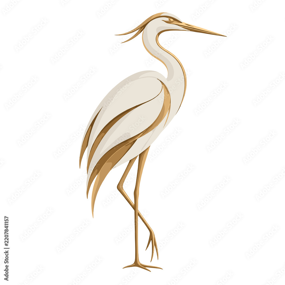 Obraz premium Elegant White Heron Standing Tall with Golden Accents