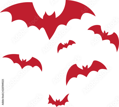 Flying red bats silhouette collection isolated on white background with wildlife