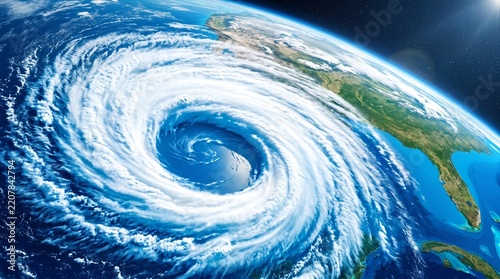 Massive hurricane eye from space over the Earth  