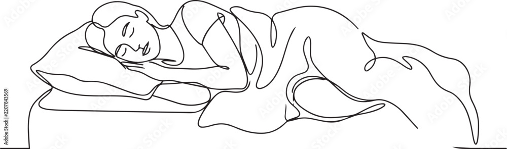 Obraz premium Woman sleeping on bed one line drawing