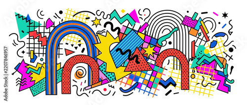 Retro Memphis Style Abstract Geometric Shapes Pattern