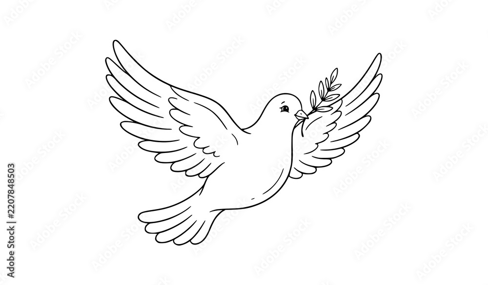 Obraz premium Dove of Peace with Olive Branch Hand Drawn Vector Illustration