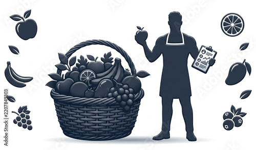 Fruit Wellness Master 3D Silhouette with Fresh Fruit Basket