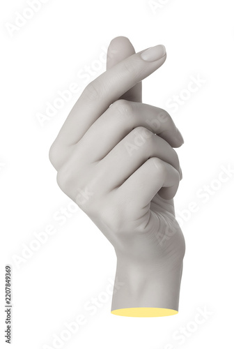 Realistic 3D hand sculpture making a finger heart gesture isolated on white background for design