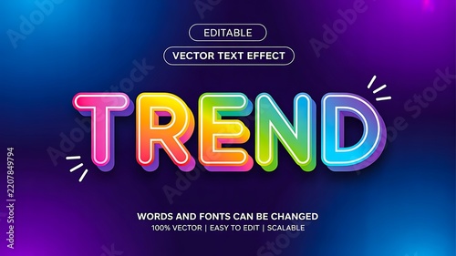 Trend typography design with colorful neon lettering and editable text effect