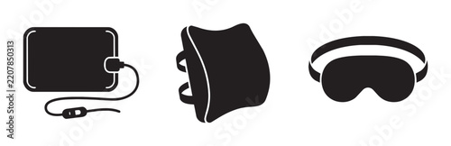 Comfort and relaxation icon set for travel and home outline, solid and color styles, white background