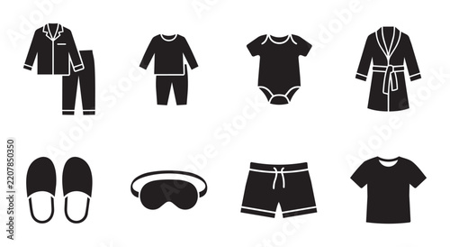 Sleepwear and loungewear icon set for comfort and relaxation outline, solid and color styles, white background