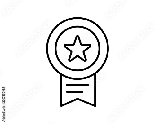 Award ribbon icon with a star symbol, a simple line art vector illustration representing achievement, excellence, or a prize