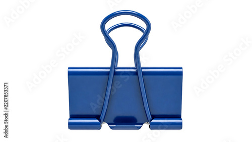 Blue metal paper binder clip clamp office stationery isolated on transparent background PNG