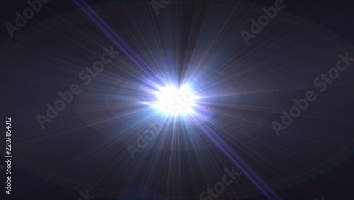 Bright light bursts across a dark backdrop. Radiant rays extend outward in vivid, glowing beams