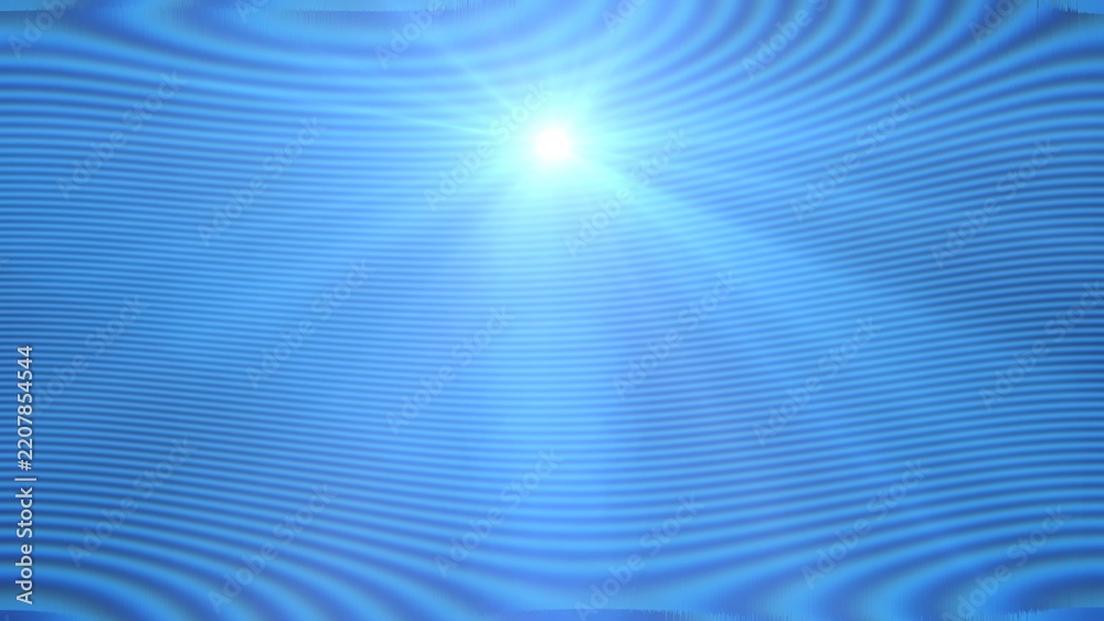 Fototapeta premium Bright sun shines through blue rippling lines. Ripples create mesmerizing motion and depth