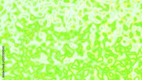 Vibrant green swirls pulse across a soft, glowing background. Abstract shapes flow like energy