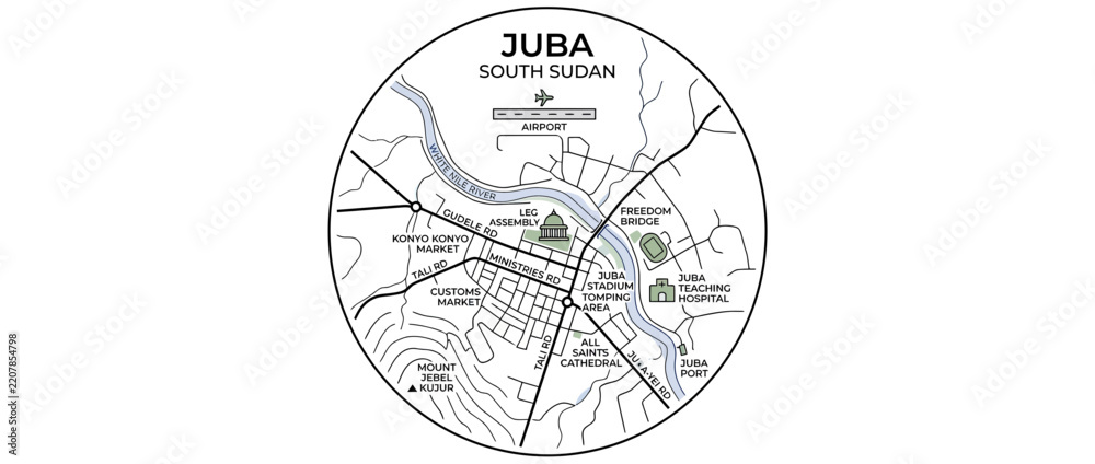 Fototapeta premium Juba South Sudan City Map Illustration