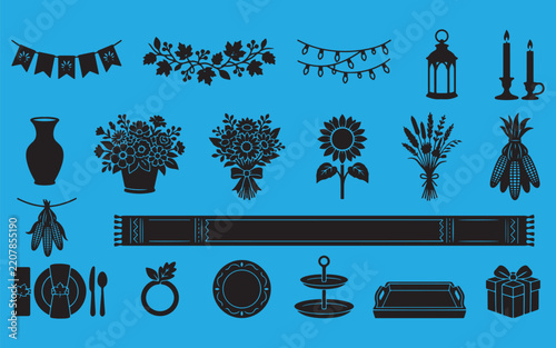 Thanksgiving Day Decoration Silhouette Elements Set
