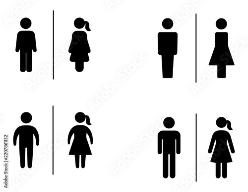 Male and Female People Silhouette Icons Set, Gender Figure Symbols