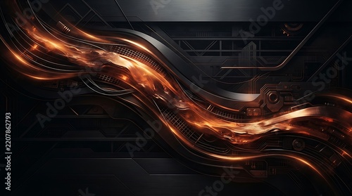 Dynamic Abstract Flowing Lines with Fiery Orange Glow on Dark Background.