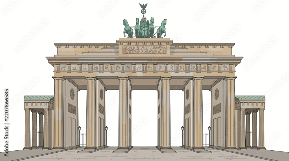 Obraz premium Detailed Architectural Illustration of the Neoclassical Brandenburg Gate Landmark in Berlin Germany Isolated on White Background
