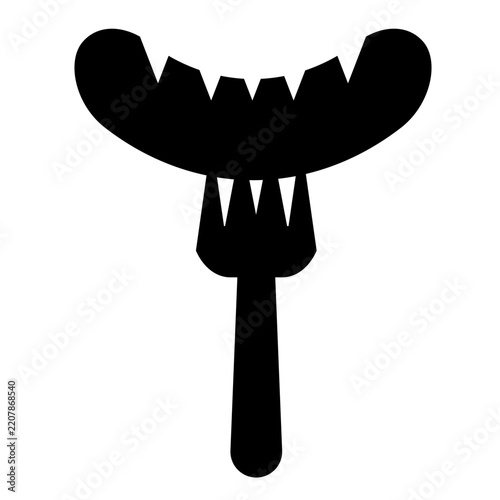 Oktoberfest Bratwurst on Fork Black Silhouette Isolated Vector