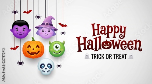Halloween, trick or treat and spooky decoration with monster, vampire and witch icons. Autumn holiday, vector design and celebration elements for greeting card, party invitation or banner background
